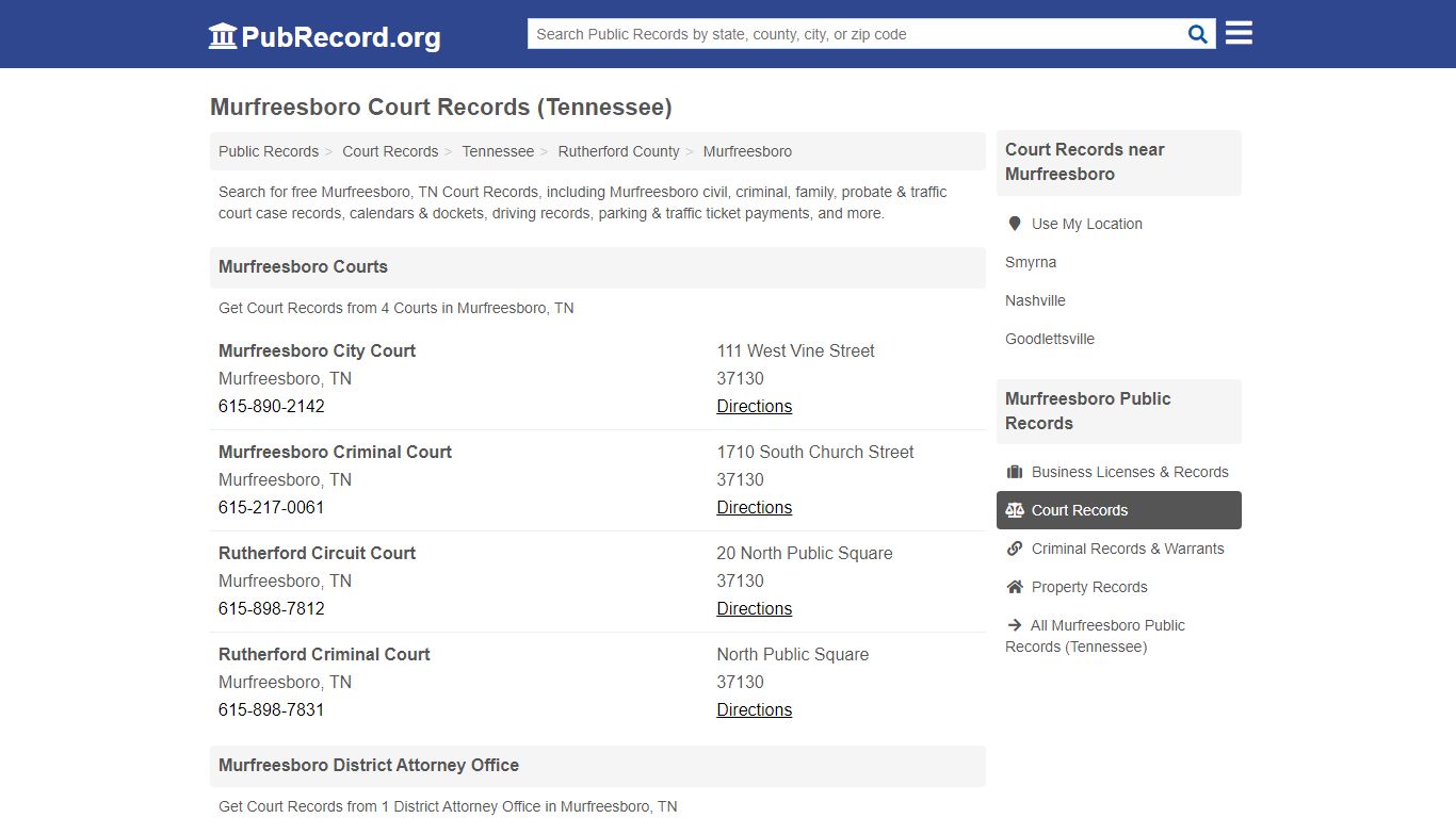 Free Murfreesboro Court Records (Tennessee Court Records) - PubRecord.org