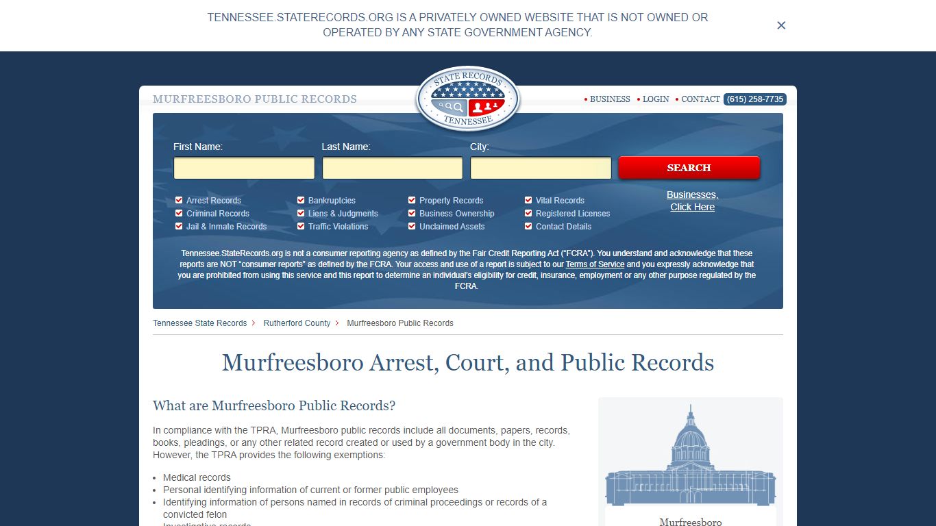 Murfreesboro Arrest and Public Records | Tennessee.StateRecords.org